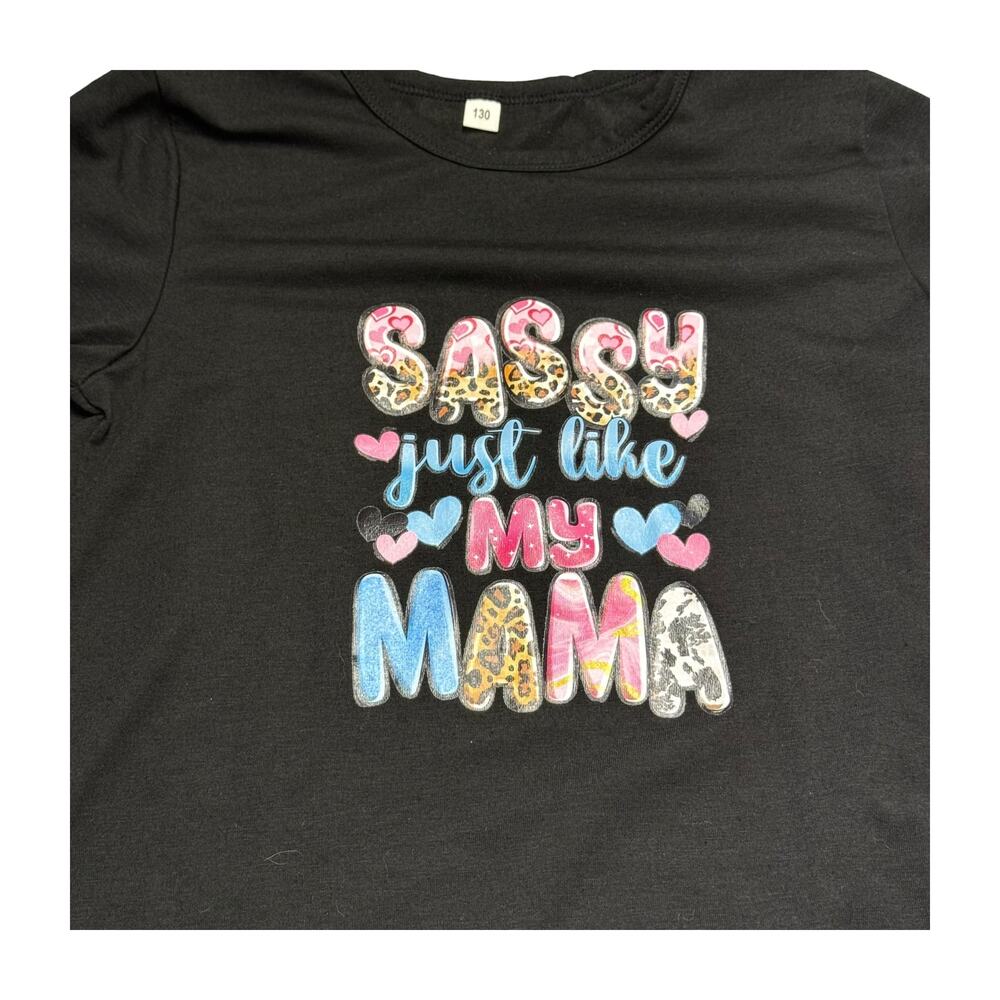 Girls Black Sassy Just Like My Mama Graphic Tee Size 7 8 - Picture 2 of 7